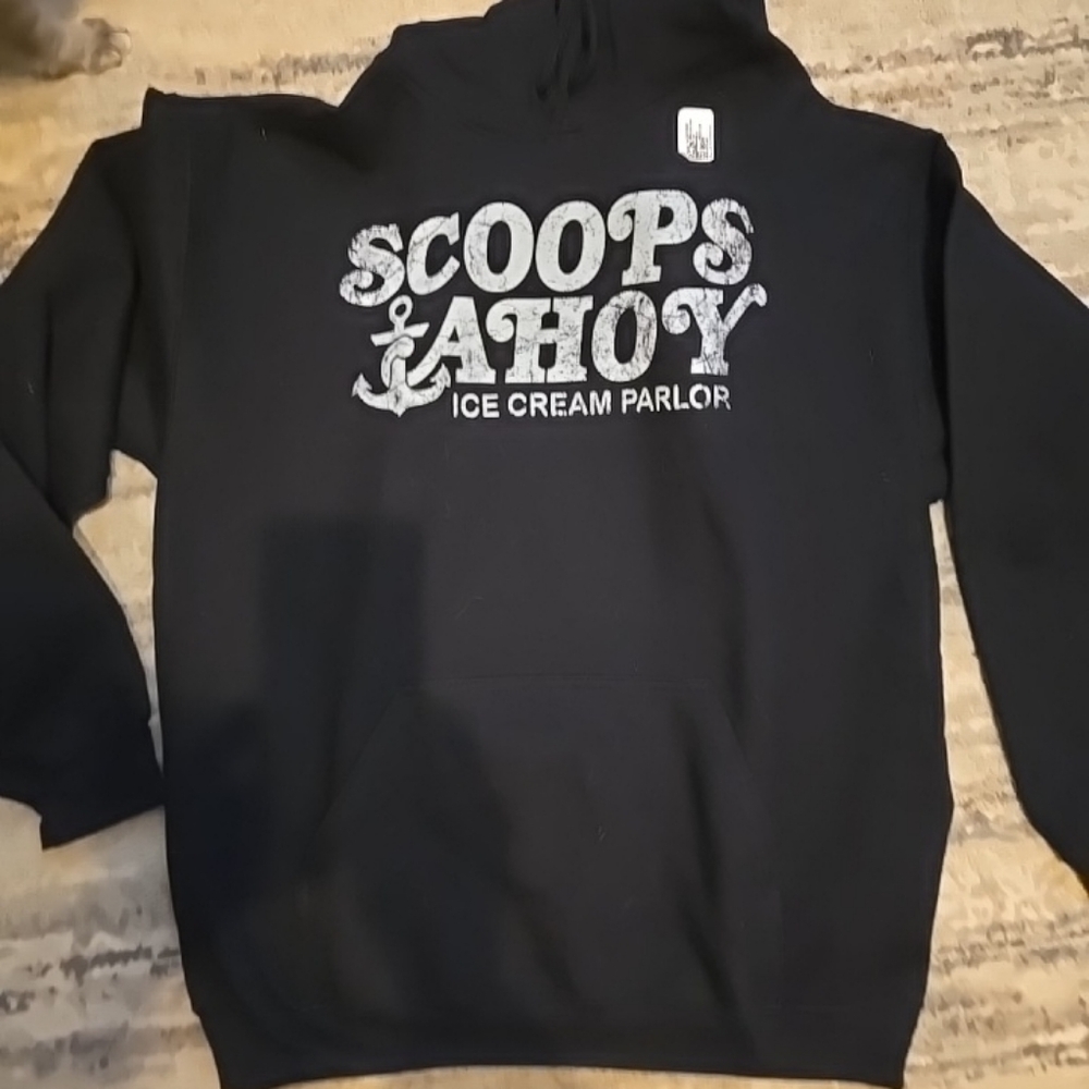 Scoops Ahoy Stranger Things Black Hoodie Size Large NEW